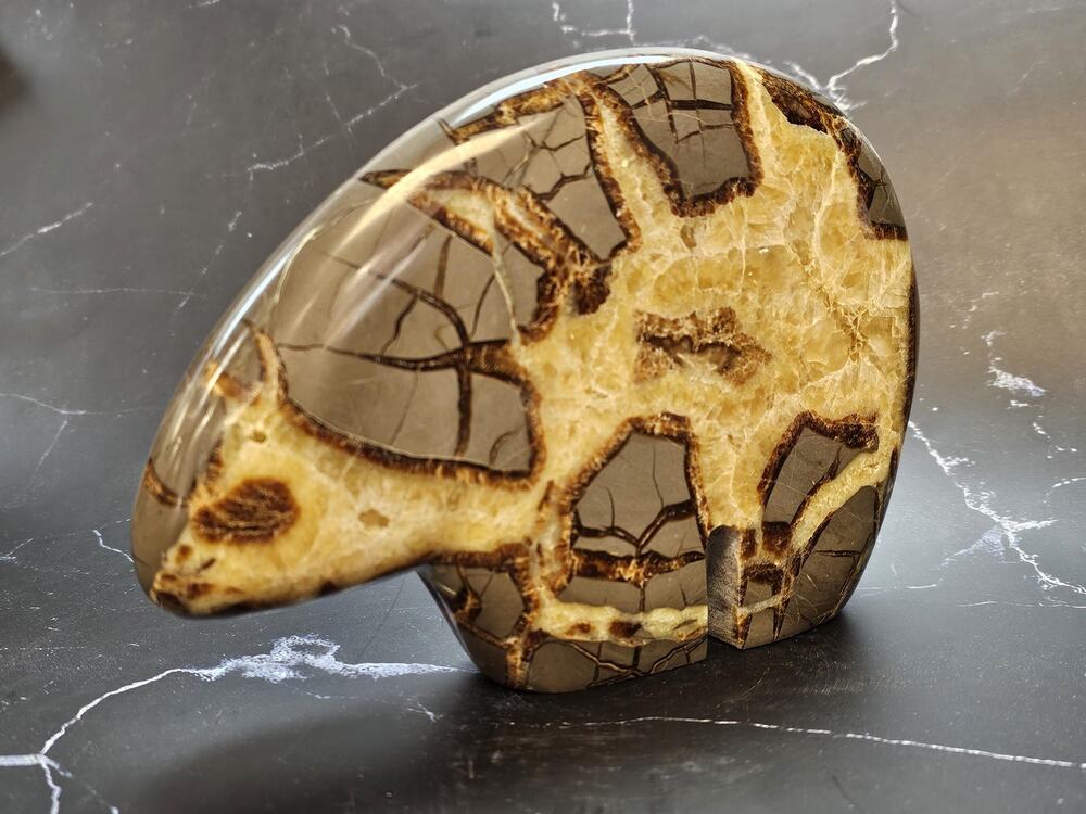 Carved Septarian Nodule Bear, Stone Home Decor Display Piece